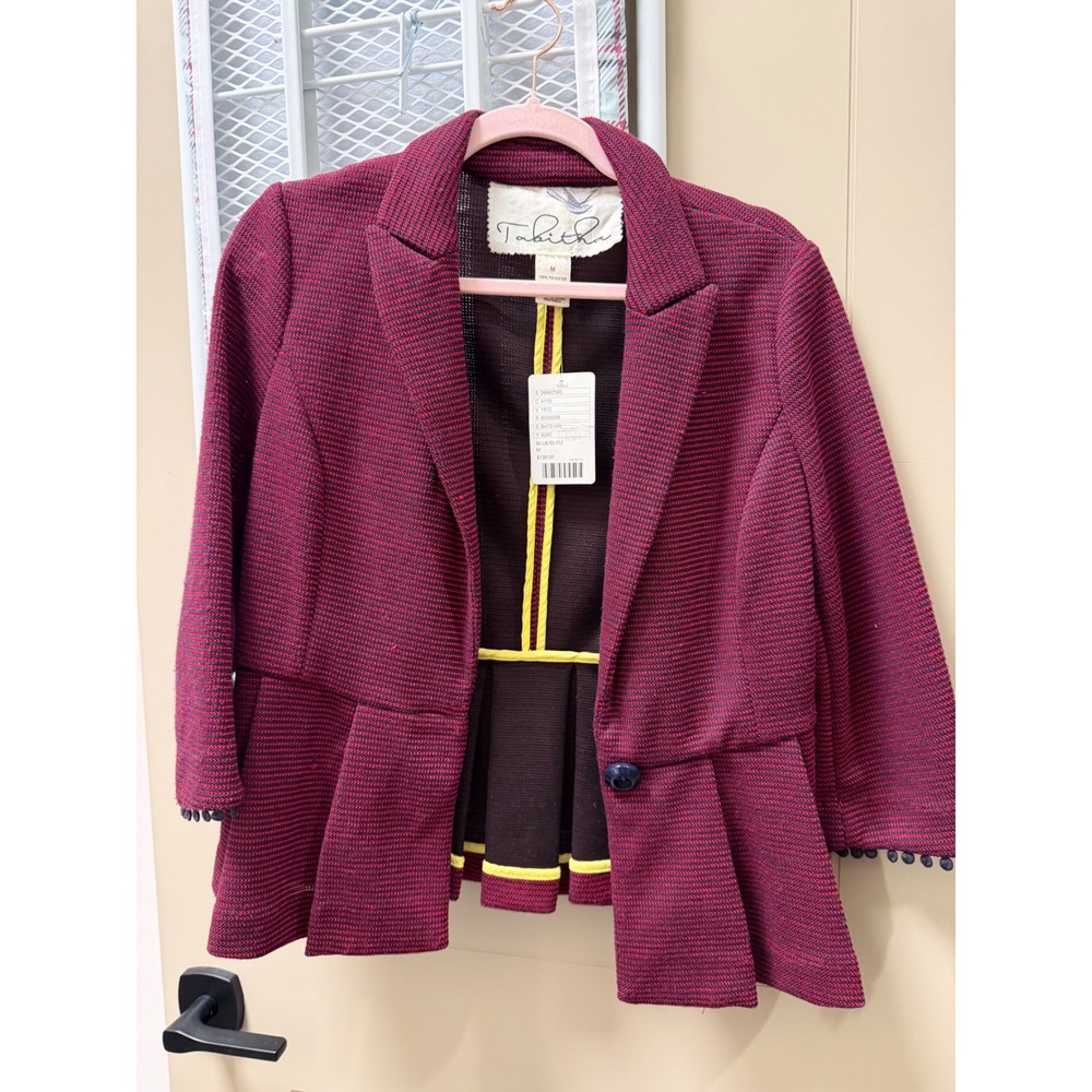 NWT Tabitha Anthropologie Womens Peplum Blazer Jacket Burgundy Navy Size M READ